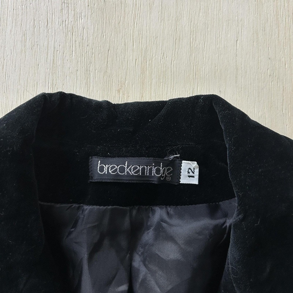 Vintage Breckenridge Blazer Jacket Womens 12 Black Velvet Single Breasted Lined - Picture 2 of 7